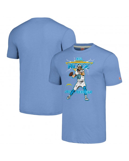 Justin Herbert Los Angeles Chargers Homage Unisex NFL Blitz Spieler Tri-Blend T-Shirt – Heathered Powder Blue