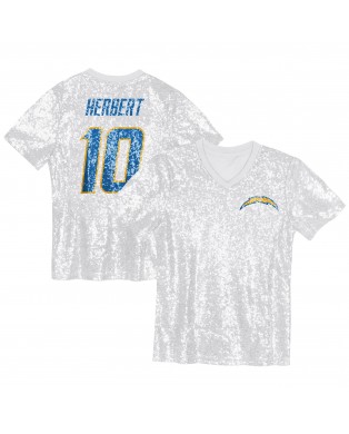 Justin Herbert Los Angeles Chargers Mädchen-Jugend-Pailletten-Modetrikot mit V-Ausschnitt – Puderblau