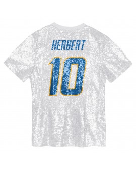 Justin Herbert Los Angeles Chargers Mädchen-Jugend-Pailletten-Modetrikot mit V-Ausschnitt – Puderblau