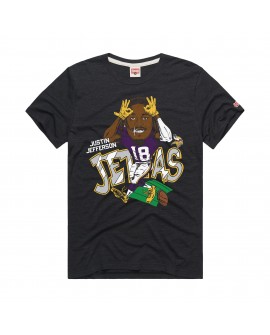 Justin Jefferson Minnesota Vikings Hommage Unisex-Tri-Blend-T-Shirt mit Karikaturspielergrafik – Anthrazit