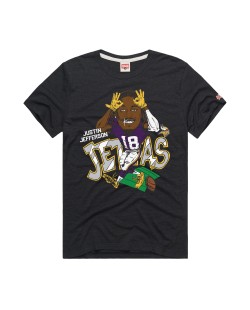 Justin Jefferson Minnesota Vikings Hommage Unisex-Tri-Blend-T-Shirt mit Karikaturspielergrafik – Anthrazit