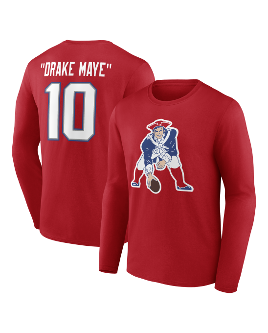 Drake Maye New England Patriots Spitzname Langarm-T-Shirt – Rot