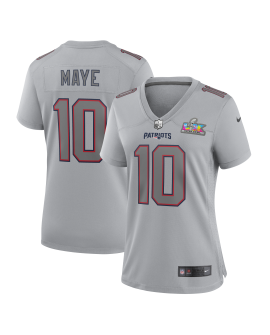 Drake Maye New England Patriots Nike Super Bowl LX Patch Atmosphere Fashion-Spieler Trikot für Damen – Silber