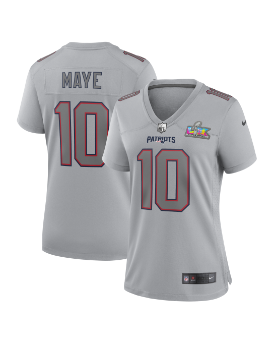 Drake Maye New England Patriots Nike Super Bowl LX Patch Atmosphere Fashion-Spieler Trikot für Damen – Silber