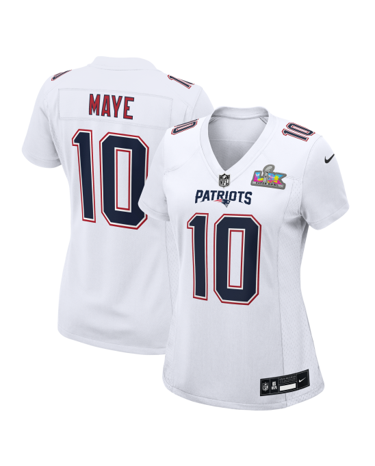 Drake Maye New England Patriots Nike Damen Super Bowl LX Patch Tundra Fashion Trikot – Weiß