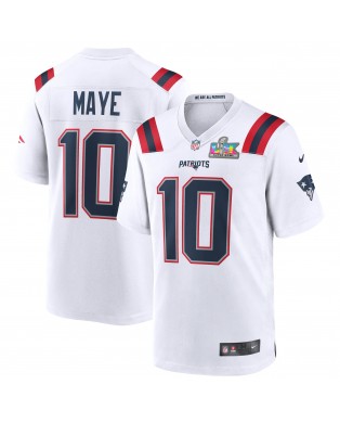 Drake Maye New England Patriots Nike Super Bowl LX Patch Spieler Trikot – Weiß