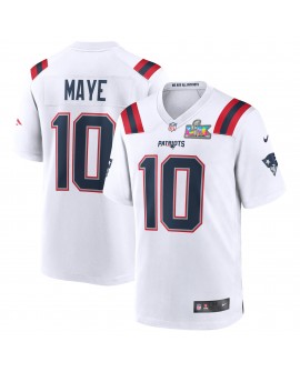 Drake Maye New England Patriots Nike Super Bowl LX Patch Spieler Trikot – Weiß