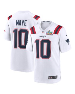Drake Maye New England Patriots Nike Super Bowl LX Patch Spieler Trikot – Weiß