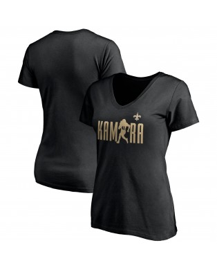 Alvin Kamara New Orleans Saints Damen-Checkdown-T-Shirt mit V-Ausschnitt – Schwarz