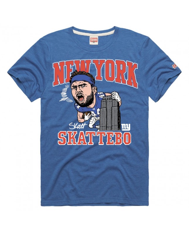 Cam Skattebo New York Giants Hommage Unisex-Tri-Blend-T-Shirt mit Karikaturspieler-Grafik – Royalblau