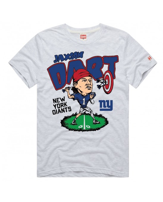 Jaxson Dart New York Giants Homage Unisex-Karikatur-Spieler-Grafik-Tri-Blend-T-Shirt – Ash