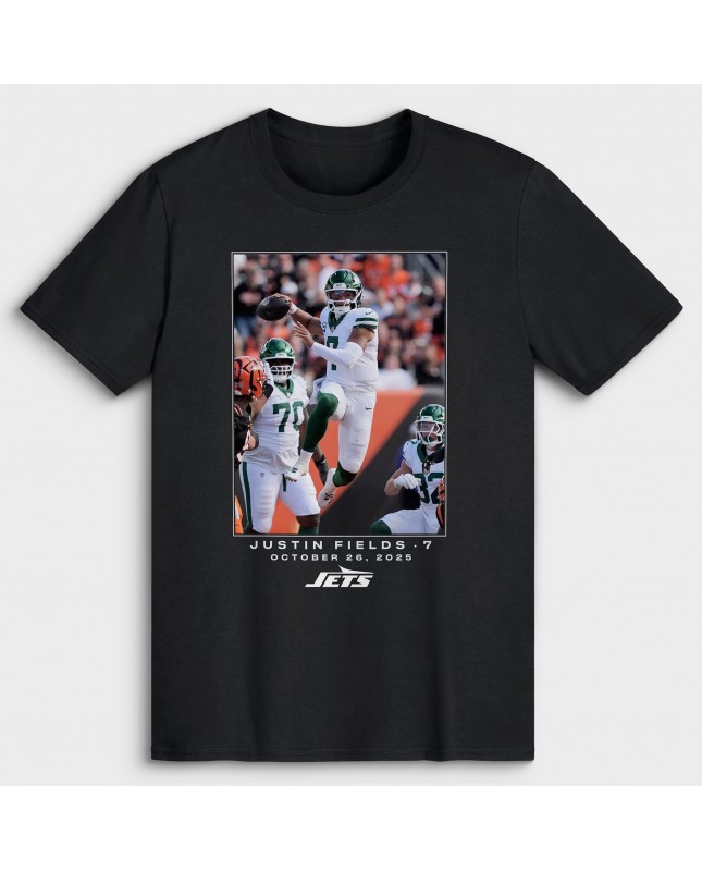 Justin Fields New York Jets NFL Flash Features Week 8 T-Shirt – Schwarz