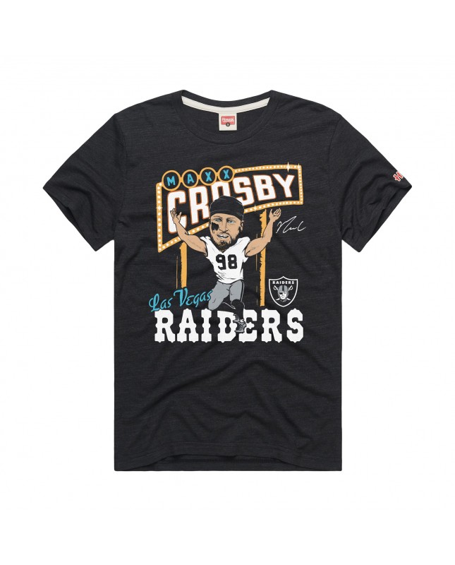 Maxx Crosby Las Vegas Raiders Hommage Unisex-Tri-Blend-T-Shirt mit Karikaturspielergrafik – Anthrazit