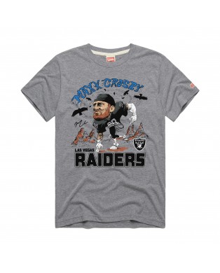 Maxx Crosby Las Vegas Raiders Hommage Unisex-Tri-Blend-T-Shirt mit Karikaturspielergrafik – Silber