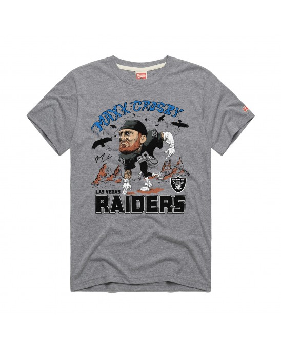 Maxx Crosby Las Vegas Raiders Hommage Unisex-Tri-Blend-T-Shirt mit Karikaturspielergrafik – Silber