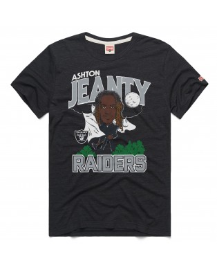 Ashton Jeanty Las Vegas Raiders Hommage Unisex-Tri-Blend-T-Shirt mit Cartoon-Spieler-Grafik – Anthrazit