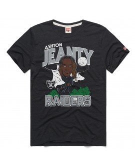 Ashton Jeanty Las Vegas Raiders Hommage Unisex-Tri-Blend-T-Shirt mit Cartoon-Spieler-Grafik – Anthrazit
