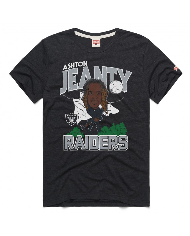Ashton Jeanty Las Vegas Raiders Hommage Unisex-Tri-Blend-T-Shirt mit Cartoon-Spieler-Grafik – Anthrazit