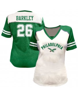 Saquon Barkley Philadelphia Eagles Damen-T-Shirt mit Bling-V-Ausschnitt in Übergröße – Weiß