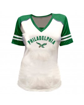 Saquon Barkley Philadelphia Eagles Damen-T-Shirt mit Bling-V-Ausschnitt in Übergröße – Weiß