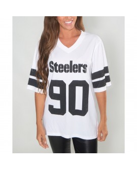 T.J. Watt Pittsburgh Steelers Cuce Kristall-Tunika mit V-Ausschnitt für Damen – Weiß