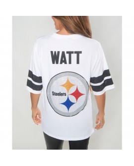 T.J. Watt Pittsburgh Steelers Cuce Kristall-Tunika mit V-Ausschnitt für Damen – Weiß