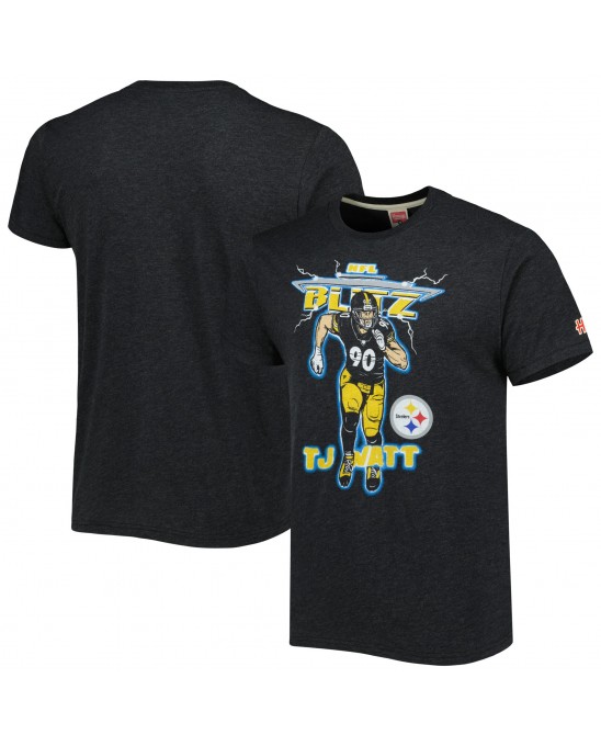 T.J. Watt Pittsburgh Steelers Homage Unisex NFL Blitz Spieler Tri-Blend T-Shirt – Heathered Heather Charcoal