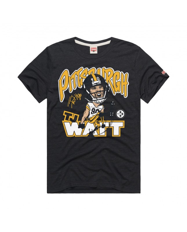 T.J. Watt Pittsburgh Steelers Homage Unisex-Karikatur-Spieler-Grafik-Tri-Blend-T-Shirt – Anthrazit