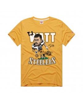 T.J. Watt Pittsburgh Steelers Homage Unisex Cartoon Spieler Graphic Tri-Blend T-Shirt – Gold