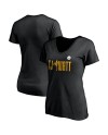 T.J. Watt Pittsburgh Steelers Damen Checkdown-T-Shirt mit V-Ausschnitt – Schwarz