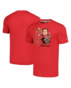Brock Purdy San Francisco 49ers Homage Unisex-Karikatur-Spieler-Tri-Blend-T-Shirt – Scharlachrot