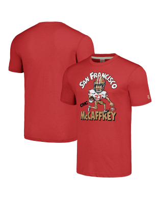 Christian McCaffrey San Francisco 49ers Homage Unisex-Karikatur-Spieler-Tri-Blend-T-Shirt – Scharlachrot