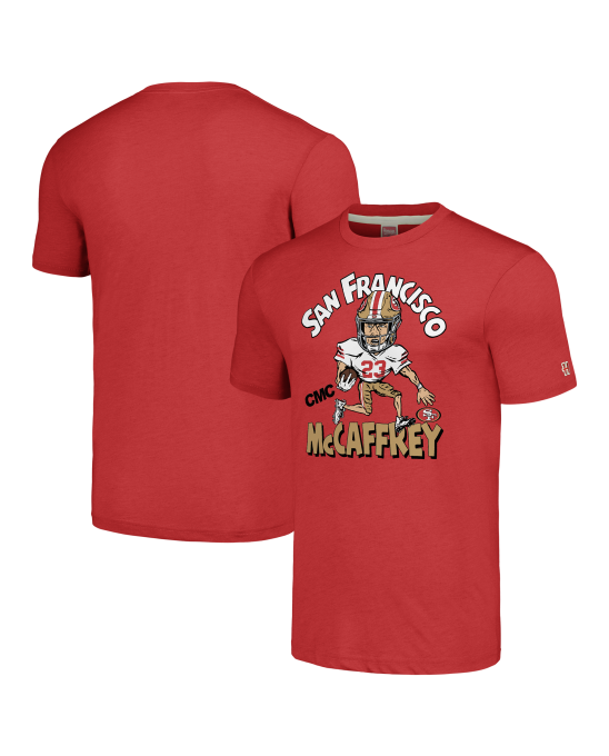 Christian McCaffrey San Francisco 49ers Homage Unisex-Karikatur-Spieler-Tri-Blend-T-Shirt – Scharlachrot