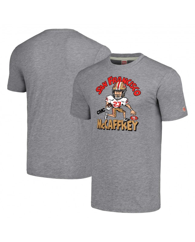 Christian McCaffrey San Francisco 49ers Homage Unisex-Karikatur-Spieler-Tri-Blend-T-Shirt – Grau