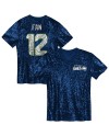 12 Fan Seattle Seahawks Mädchen-Jugend-Pailletten-Modetrikot mit V-Ausschnitt – College Navy