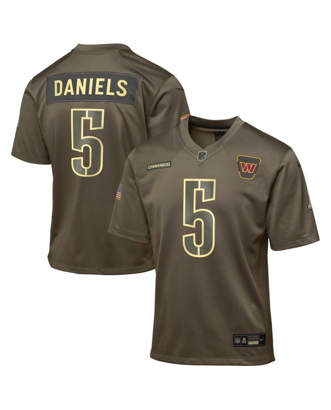 Jayden Daniels Washington Commanders Nike Jugend 2025 Salute to Service Spieler Trikot – Olivgrün