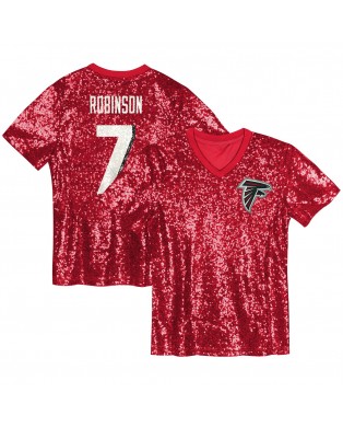 Bijan Robinson Atlanta Falcons Mädchen-Jugend-Pailletten-Modetrikot mit V-Ausschnitt – Rot