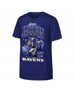 Lamar Jackson Baltimore Ravens Outerstuff Jugend Triple Pic T-Shirt – Lila