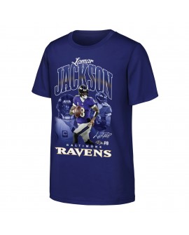 Lamar Jackson Baltimore Ravens Outerstuff Jugend Triple Pic T-Shirt – Lila