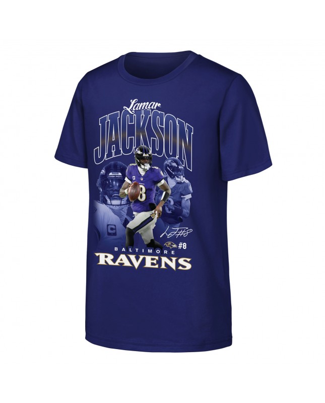 Lamar Jackson Baltimore Ravens Outerstuff Jugend Triple Pic T-Shirt – Lila