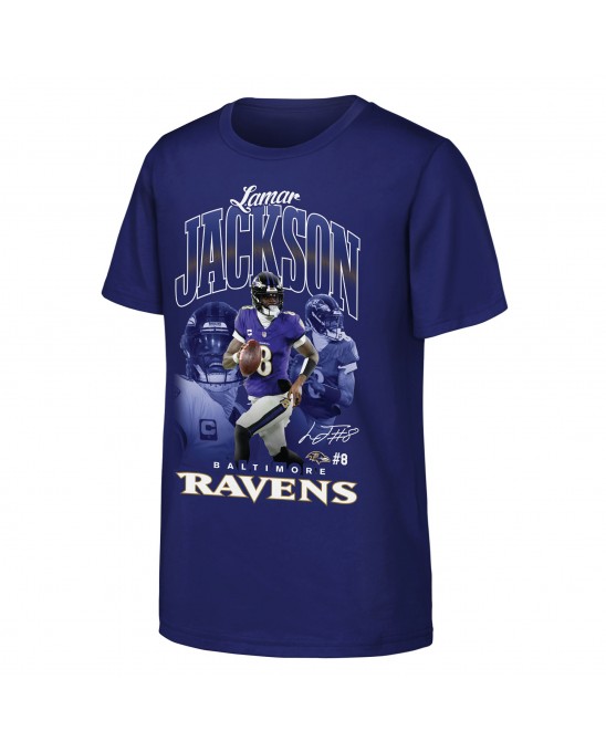 Lamar Jackson Baltimore Ravens Outerstuff Jugend Triple Pic T-Shirt – Lila