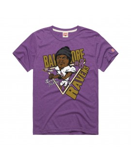 Lamar Jackson Baltimore Ravens Homage Unisex-Karikatur-Spieler-Grafik-Tri-Blend-T-Shirt – Lila