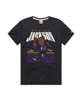 Lamar Jackson Baltimore Ravens Homage Unisex-Karikatur-Spieler-Grafik-Tri-Blend-T-Shirt – Anthrazit