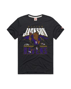 Lamar Jackson Baltimore Ravens Homage Unisex-Karikatur-Spieler-Grafik-Tri-Blend-T-Shirt – Anthrazit