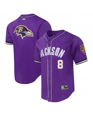 Lamar Jackson Baltimore Ravens Pro Standard Mesh Button-Up Baseball-Trikot – Lila