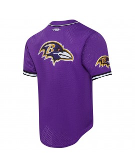 Lamar Jackson Baltimore Ravens Pro Standard Mesh Button-Up Baseball-Trikot – Lila