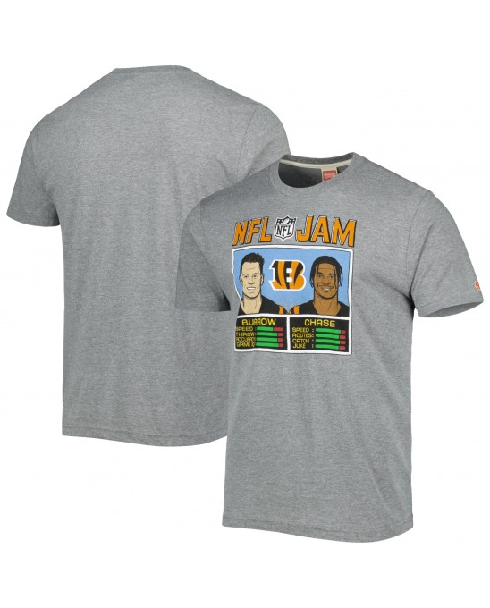 Ja'Marr Chase & Joe Burrow Cincinnati Bengals Hommage Unisex NFL Jam Tri-Blend T-Shirt – Heather Grey