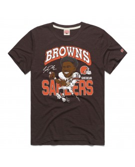 Shedeur Sanders Cleveland Browns Hommage Unisex-Tri-Blend-T-Shirt mit Karikaturspielergrafik – Braun