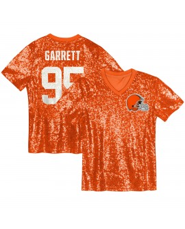 Myles Garrett Cleveland Browns Mädchen-Jugend-Pailletten-Modetrikot mit V-Ausschnitt – Orange