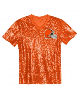 Myles Garrett Cleveland Browns Mädchen-Jugend-Pailletten-Modetrikot mit V-Ausschnitt – Orange